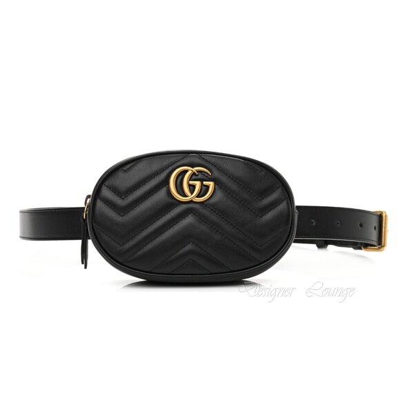 NEW GUCCI GG Marmont Matelasse Chevron Heart Black Leather Belt Bag Sz 85 cm - Picture 2 of 16